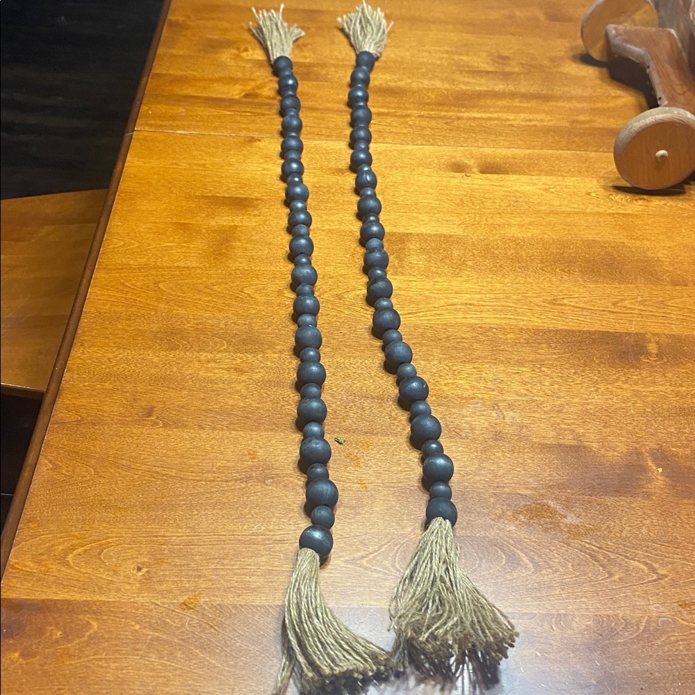 2 - Black Beaded Garland with Tassels
